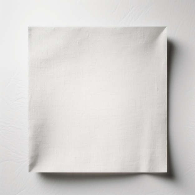 A square white cloth with a white background and the word art on it.