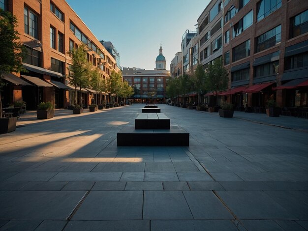 Photo a square with a bench and a building with a clock on the top