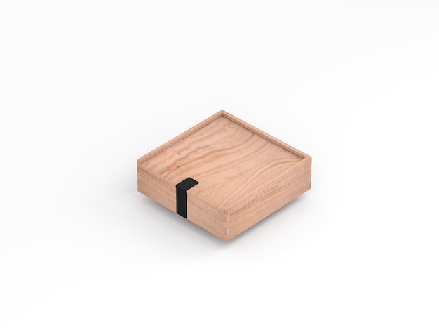 Square wooden box mockup, gift packaging isolated on white. 3d rendering