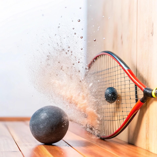 Photo squash players battling intensely in a competitive match