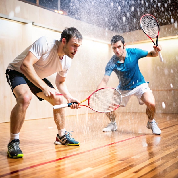 Photo squash players competing in a fastpaced game