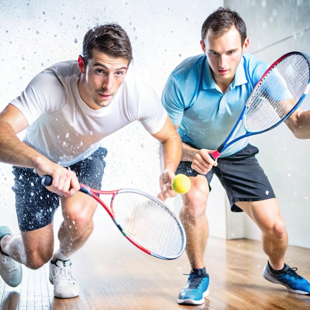 Photo squash players competing in a fastpaced game