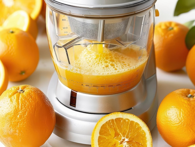 Photo squeezing fresh orange juice effortlessly with an automatic juicer