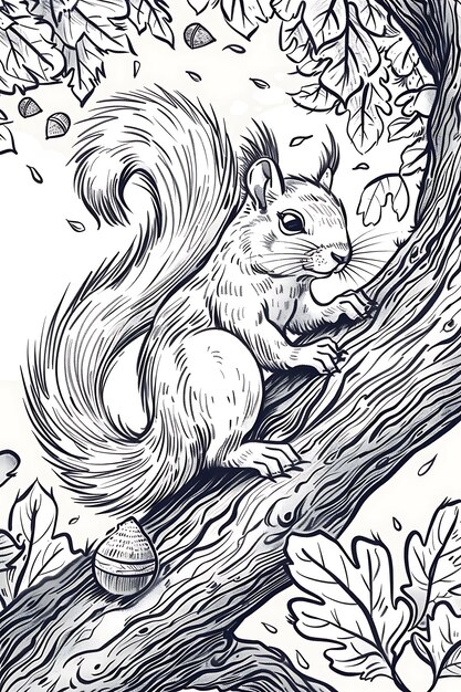 Photo squirrel climbing a tree coloring page