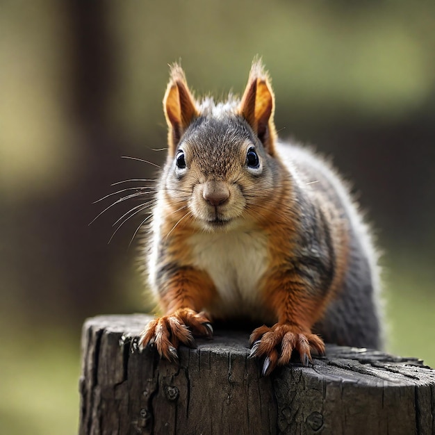 Squirrel Closeup on Wooden Post