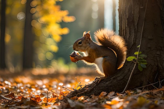 A squirrel eating a nut in a park