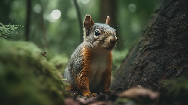 A squirrel in a forest with a green background