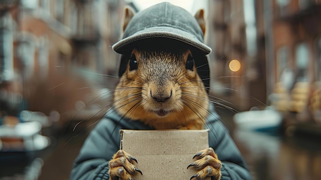 Photo squirrel in a hat