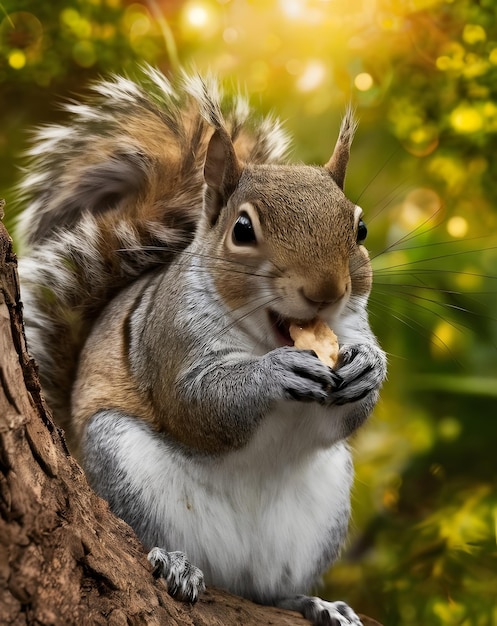 a squirrel is eating a peanut from a tree