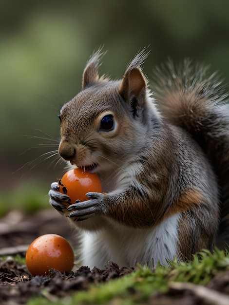 a squirrel is eating a piece of bread in the forest