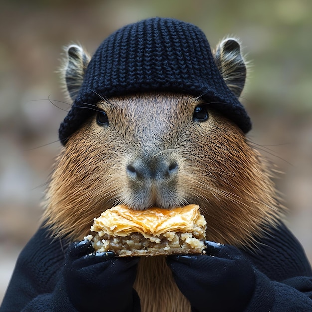 Photo a squirrel is eating a piece of corn on the cobweb