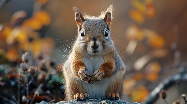 a squirrel is sitting on a rock and looking at the camera