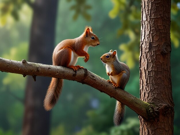 a squirrel is sitting on a tree branch and it is a squirrel realistic image