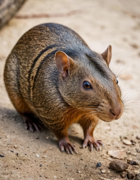 a squirrel is standing on the ground and looking at the camera