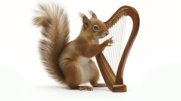 A squirrel playing a harp