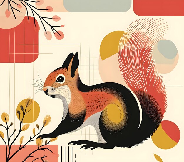 Photo a squirrel that is on a paper with a red and orange background