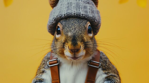 Photo a squirrel wearing a hat that says squirrel on it