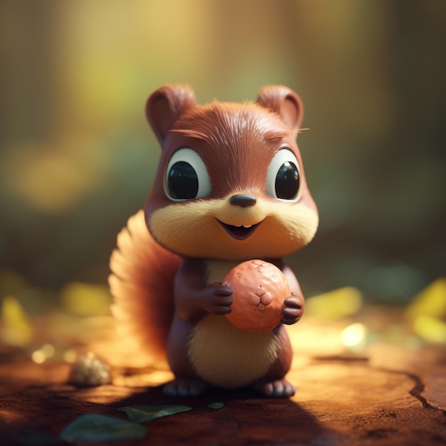 A squirrel with a ball in his hand is holding a nut.