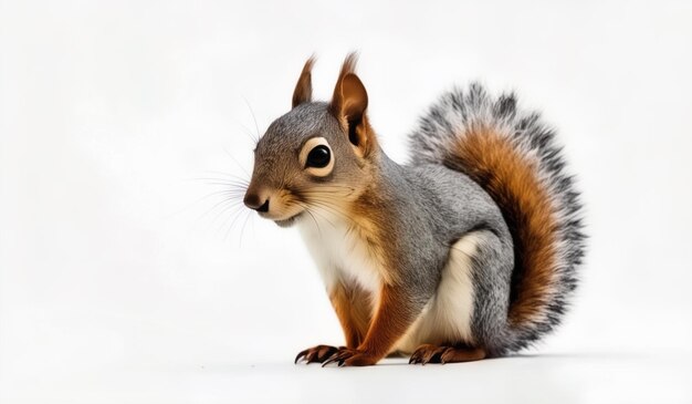 a squirrel with a brown tail and a white background