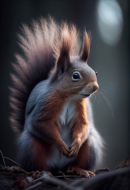 Squirrel with a fluffy tail generative ai