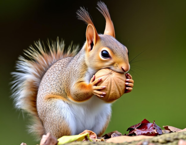 Photo a squirrel with a nut on his head