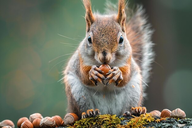 a squirrel with a nut in his mouth