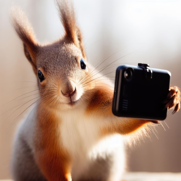 squirrel with phone funny animal background