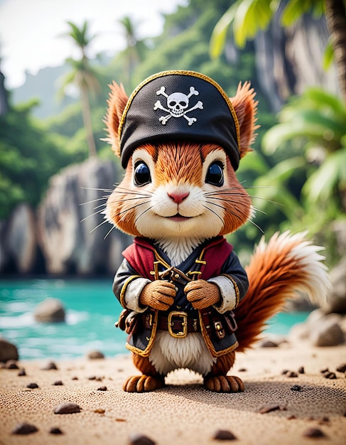 Photo a squirrel with a pirate hat and pirate hat with a pirate on it