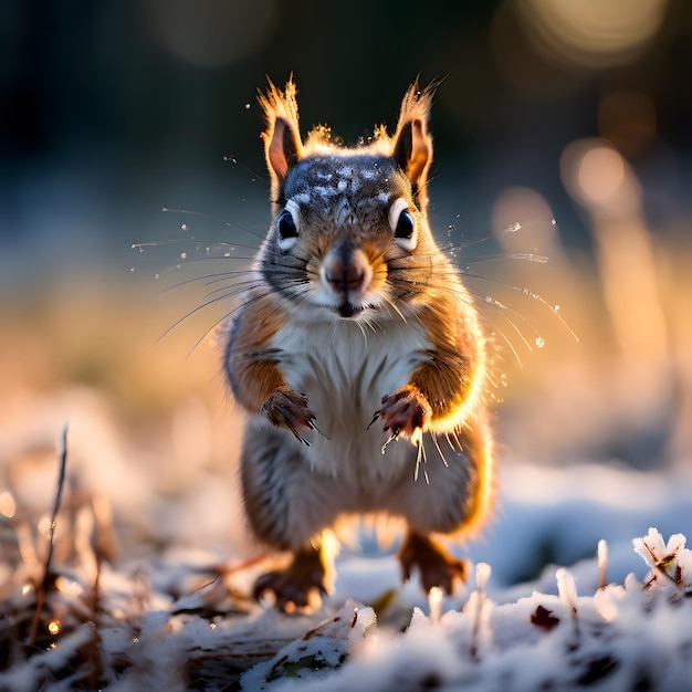 a squirrel with a snowball on his paws