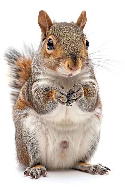 a squirrel with a white chest and a white background