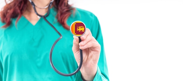 Sri Lanka national healthcare system female doctor with stethoscope