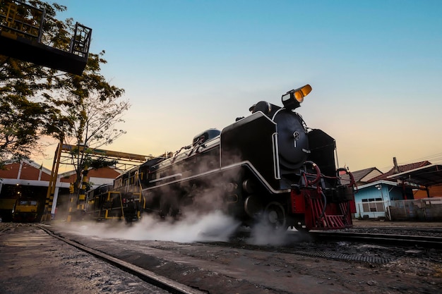 SRT Pacific steam locomotive No.824 and 850 at Thonburi train depot to prepare for check and maintenance.