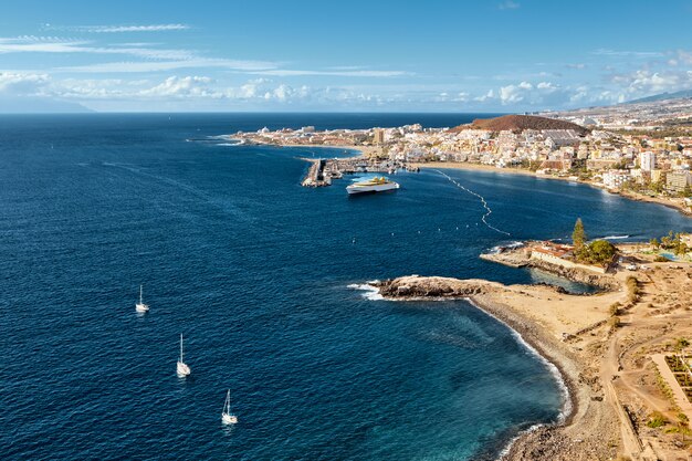 Сruise ship at sea on a summer day. Seaside resort.