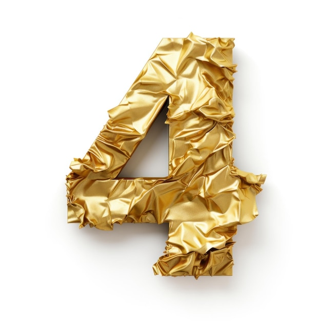 Srumpled gold foil number 4 isolated Illustration AI GenerativexA