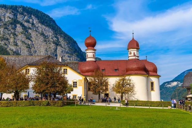 St Bartholomew's Church in Koenigssee Konigsee Berchtesgaden National Park Bavaria Germany