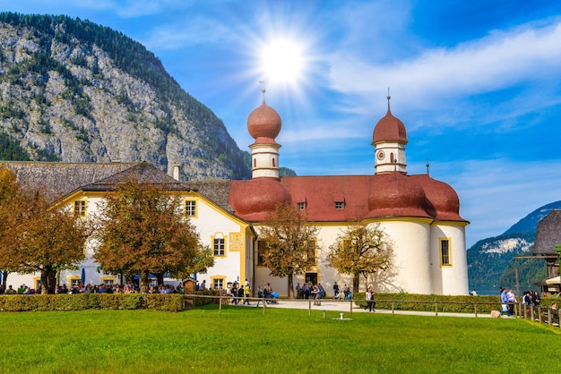 St Bartholomew's Church in Koenigssee Konigsee Berchtesgaden National Park Bavaria Germany