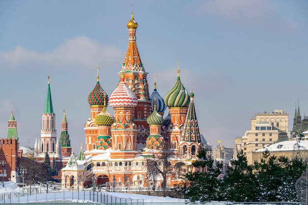 St Basils Cathedral view from Zaryadye Park in winter Moscow Russia