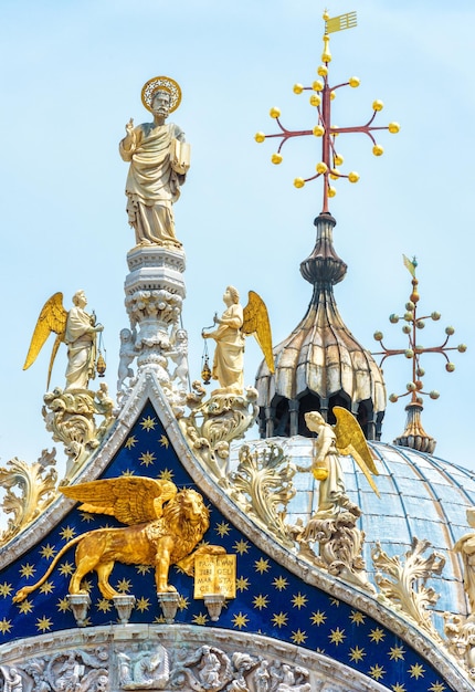 St Mark's Basilica detail of luxury rooftop Venice Italy Old cathedral is tourist attraction of city