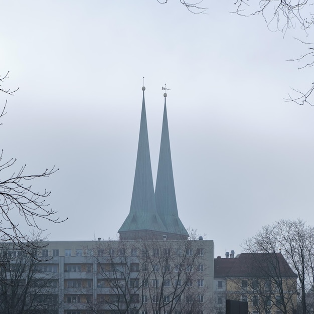 St Nicholas or Nicolai Church or Nikolaikirche in Berlin in the mist