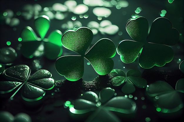 St Patrick Day abstract green background with clover leaves Generative ai