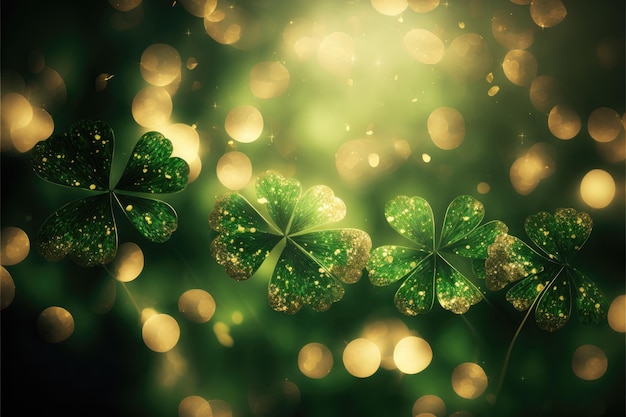 St Patrick's Day abstract green background decorated with shamrock leaves Patrick Day pub party celebrating Generative AI