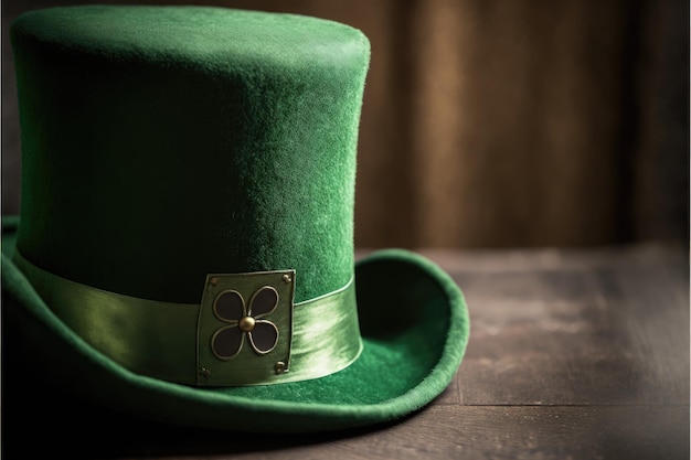 St Patrick's day costume hat of a leprechaun Irish green hat on a dark background