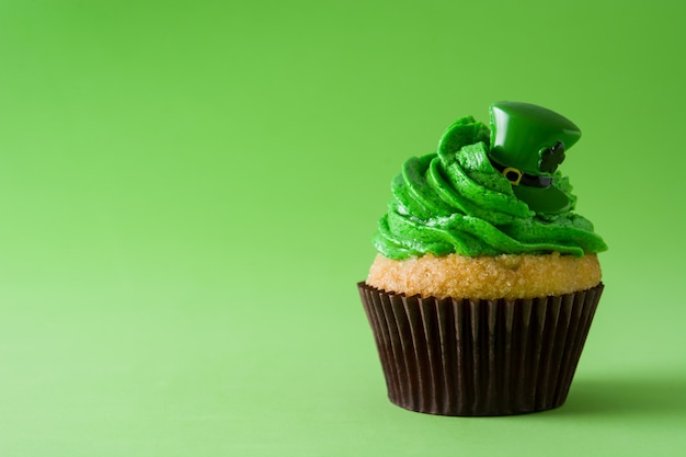 St. Patrick's Day cupcake on green