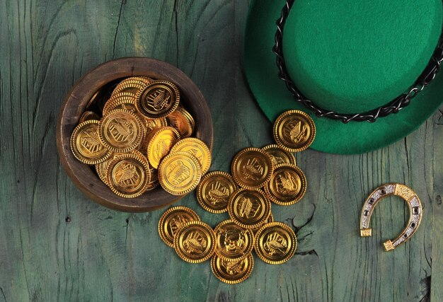 St Patrick's Day Irish green hat and gold coins