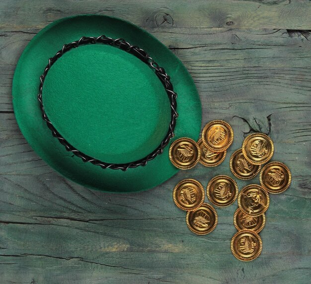 St Patrick's Day Irish green hat and gold coins