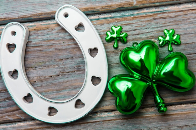 St Patrick's Day lucky horse shoe and green shamrock