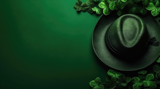 St Patrick's with green hat on green pastel background for banner design