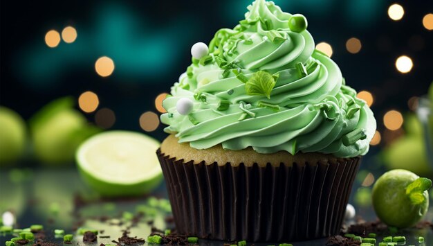 St Patricks Day Kitchen with Green Cupcakes and Shamrock Cookies