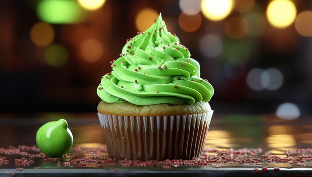 St Patricks Day Kitchen with Green Cupcakes and Shamrock Cookies