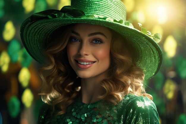 St Patricks Day Portrait of a beautiful young woman wearing a leprechaun hat